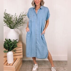 Casual Denim Blue Midi Dress